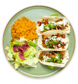 Tacos with grilled chicken and Mexican rice 3 pcs.